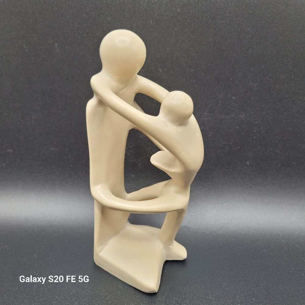 Vintage Soapstone Mother Child Hand Craved Soap Stone White Cream Sculpture